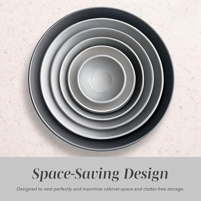 COOK WITH COLOR Mixing Bowls Set with TPR Lids - 12 Piece Plastic Nesting Bowls Set includes 6 Prep Bowls and 6 Lids, Microwave Safe (Grey)