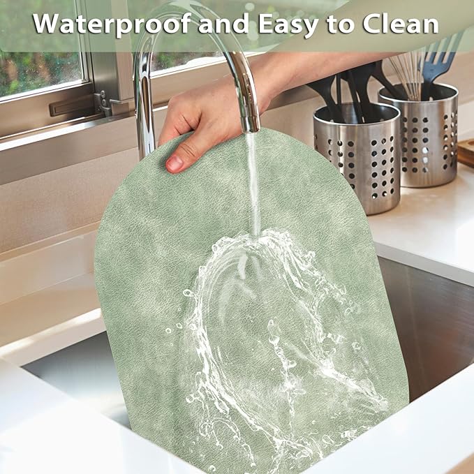 ADRIMER Placemats, Heat Resistant Oval Placemats Set of 12 Washable 12 x 17 Inch, Waterproof Table Mats, Wipeable Pu Place Mats for Kitchen, Dining Room, Green