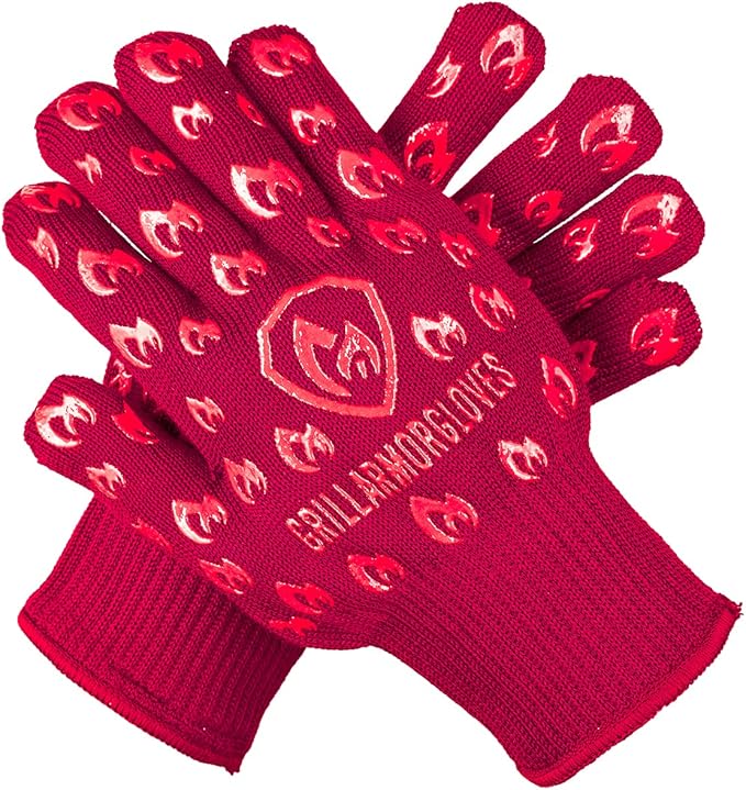 Grill Armor Oven Gloves with Fingers – 932°F Heat, Fire & Cut Resistant Mitts for BBQ, Grill, Cooking, Grilling, Baking, Smoker & Fire Pit