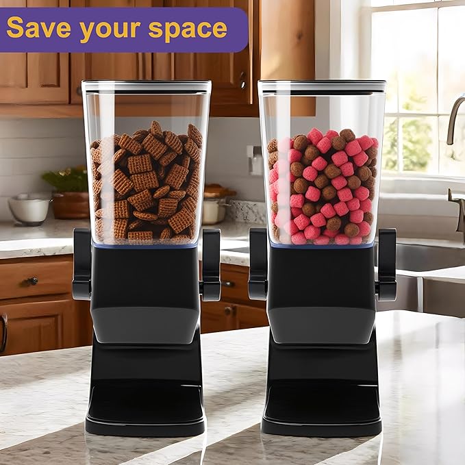Cereal Dispenser Countertop, Kitchen Organization Cereal Containers Storage, 3.2L Candy Dispenser Plastic Cereal Dispenser for Pantry, Snack Containers Can Hold Granola, Dry Food, Grain, Black, 2Pc
