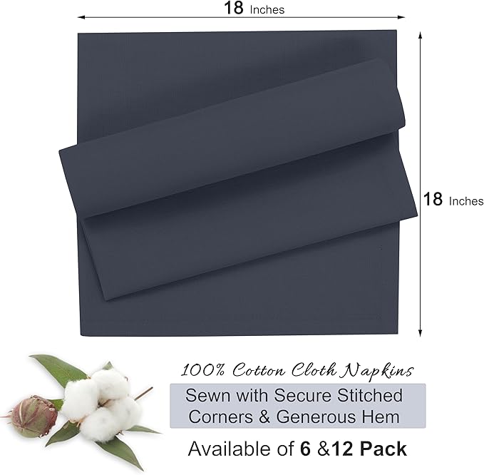Ruvanti Cloth Napkins Set of 6, 18x18 Inches, 100% Cotton, Washable, Soft & Absorbent, Perfect for Wedding, Christmas, ‎Thanksgiving Dinners - Ombre Blue
