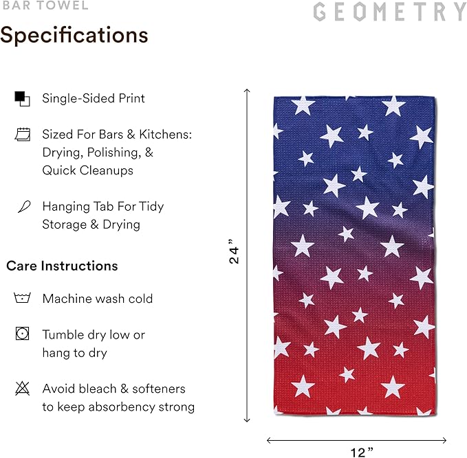 GEOMETRY Bar Towels for Kitchen Premium Towels for Cleaning Dishes & Glassware - Absorbent & Fast Drying Kitchen Towels - Gradient Star, 12" x 14" - 1-Piece