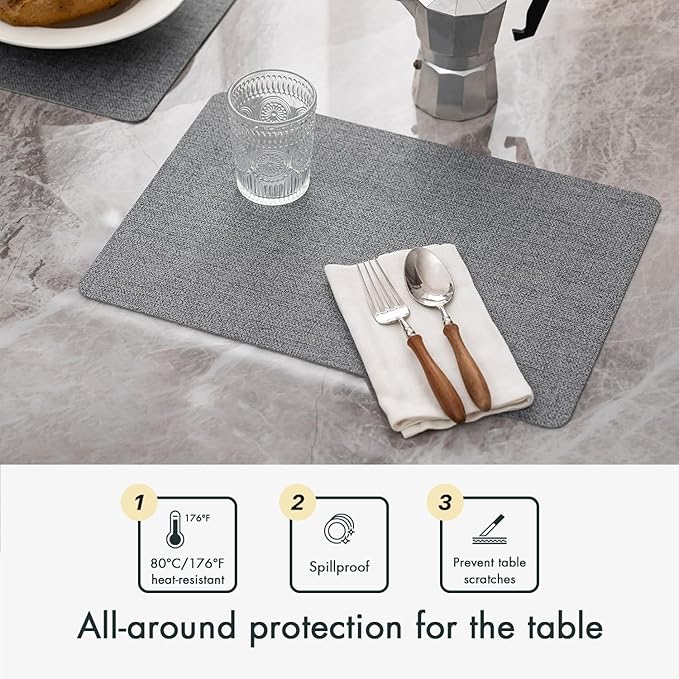 Faux Leather Placemats Set of 6 Vinyl Washable Wipeable Table Mats for Kitchen Dining Table Heat Resistant Waterproof Modern Indoor/Outdoor Placemats Non-Slip Easy Clean Place Mats (Stargaze)