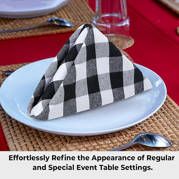 Urban Villa Cotton Dinner Napkins Set of 6, Highly Absorbent 20x20 Inches Premium Cloth Napkins Hotel Quality Reusable & Washable Table Dinner Napkins For Home & Weddings - Black/White, Buffalo Checks