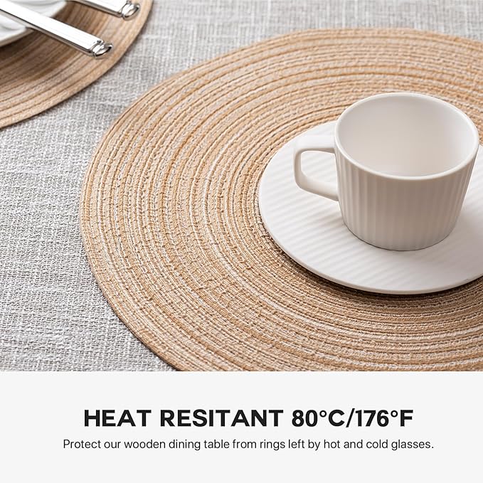 Round Placemats Set of 12 Woven Placemats Washable Braided Table Mats for Dining Table Heat Resistant Non-Slip Circle Place Mats(Beige)