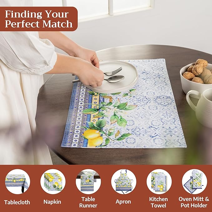 Maison d' Hermine Placemats Set of 4 100% Cotton Washable Cloth Place Mats Reusable Table Mats for Kitchen Dining Party Wedding Gifts for Mothers Day Spring/Summer (Citrus, 13" x 19")