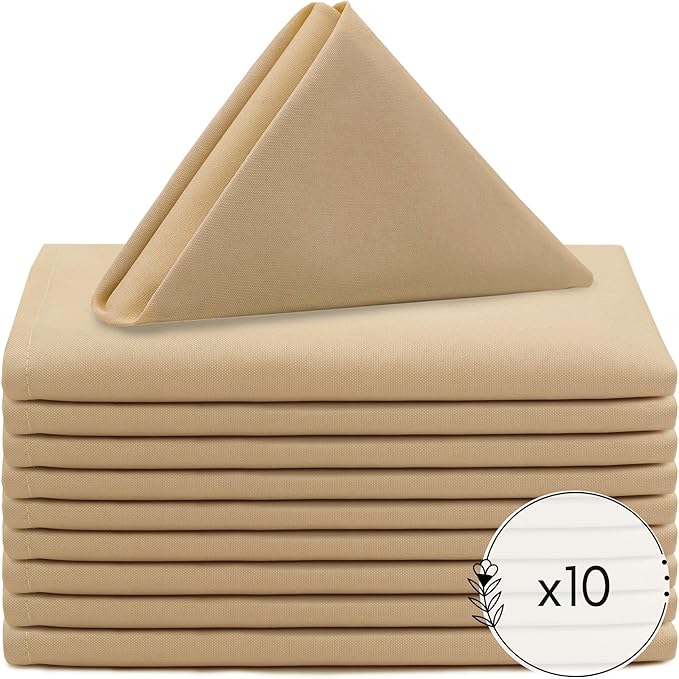 Your Chair Covers Cloth Polyester Napkins, 20 x 20 Inch, Washable Dinner Fabric Linen Napkins with Hemmed Edges for Restaurant, Wedding and Holiday Pack of 10 (Champagne)