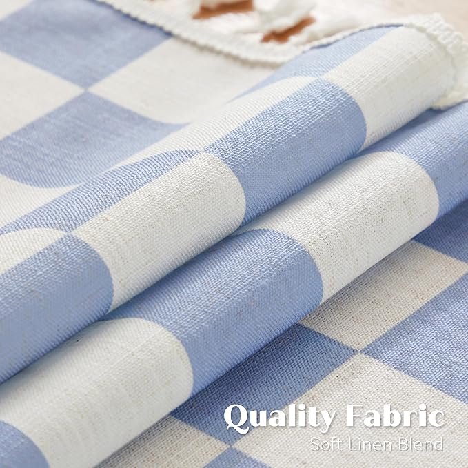 Ohocut Blue Checkered Table Runner with Tassel Farmhouse Rustic Vintage Cute Aesthetic Retro Cotton Linen Table Runner 72 Long for Dinning Race Party Decoration 13''x72''