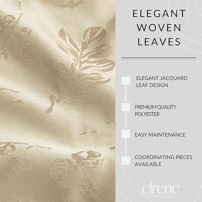 Elrene Home Fashions Elegant Woven Leaves Jacquard Damask Wrinkle Resistant Tablecloth, 60" x 84", Oval, Taupe