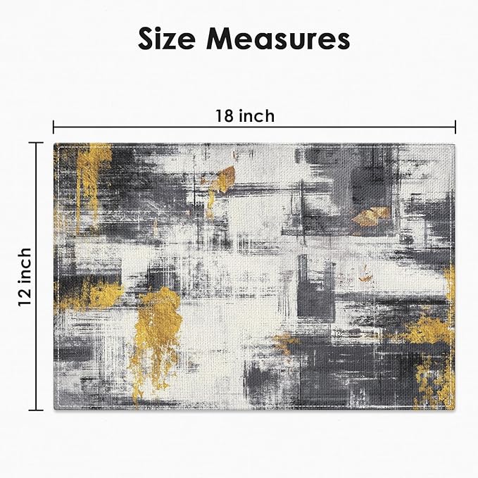 Emvency Farmhouse Placemats Set of 4, Abstract White Black Gold Vintage Art Painting 12x18 Inch Table Mats for Outdoor Home Party Kitchen Dining Decoration