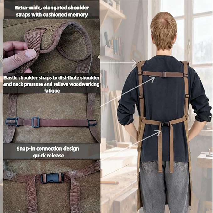 Woodworking Aprons for Men, Waxed Canvas 20oz Tool Apron (11 Pockets) – Adjustable Woodwork & Welding Apron, Shop & Tool Aprons for Carpenter, Blacksmith, Workshop, Garage