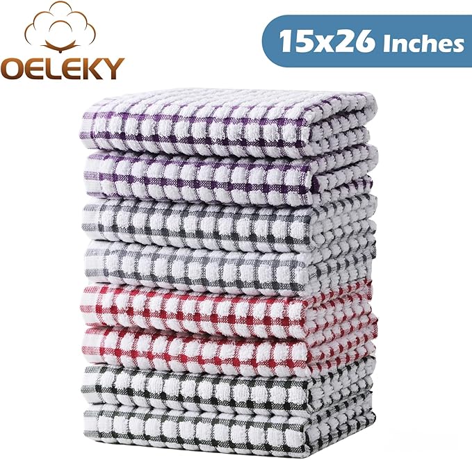 Oeleky Dish Towels for Kitchen, Cotton Kitchen Towels for Drying Dishes Pack of 8 (Multi C, 15X26 inches)