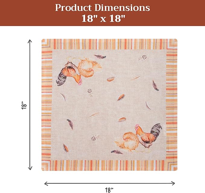Maison d' Hermine Cloth Napkins Set of 4 100% Cotton Everyday Reusable Square Napkins Cloth Washable Dinner Wedding Restaurant Gifts for Mothers Day Spring/Summer (Barnyard Rooster, 18" x 18")