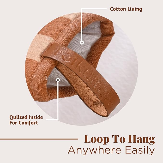 Folkulture Oven Mitts - Set of 2 (5.75"x9") | Oven Mitts with Hanging Loop for Cooking Gifts for Women, Kitchen Decor| 100% Cotton, Silicone Heat Resistant Mini Mitts - House Warming Gifts New Home