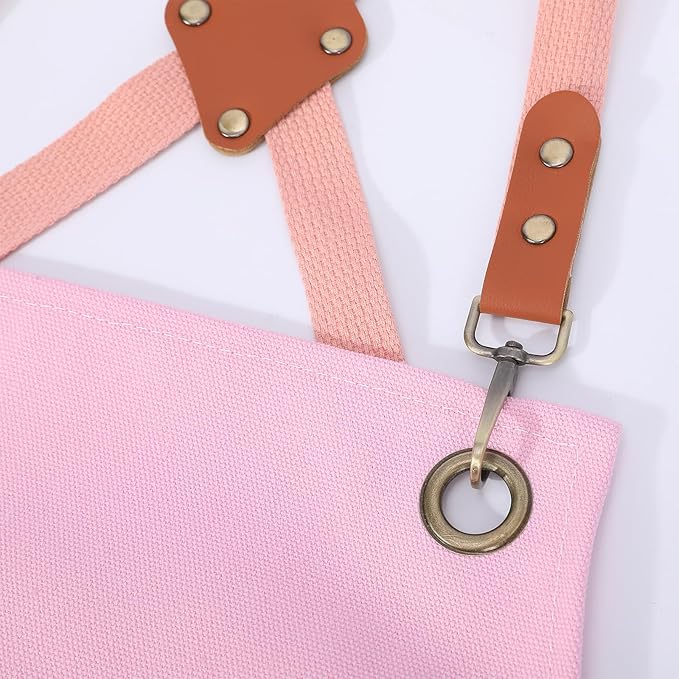 AFUN Chef Aprons for Men Women with Oversized Pockets, 16-Ounce Cotton Canvas Cross Back Heavy Duty Work Apron (Light Pink)