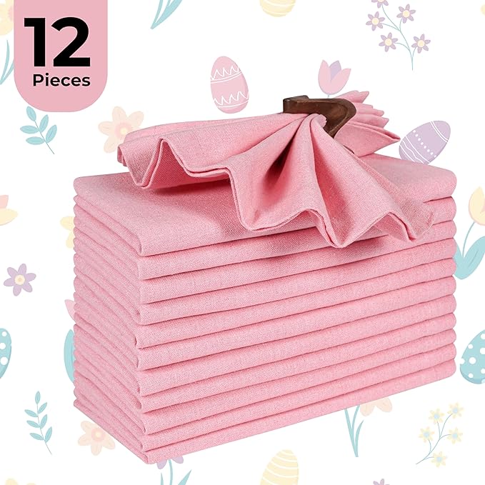 Bedding Craft Cotton Cloth Napkins Set of 12 – 18x18 Baby Pink – Soft Machine Washable Fabric Napkins for Weddings, Thanksgiving, Christmas & Everyday Dining