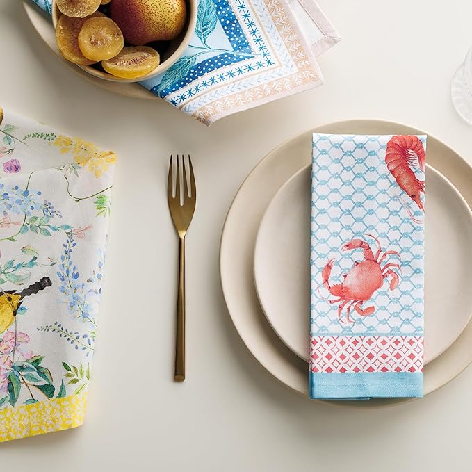 Maison d' Hermine Cloth Napkins Set of 4 100% Cotton Everyday Reusable Square Napkins Cloth Washable Dinner Party Wedding Restaurant Gifts for Mothers Day Spring/Summer (Lobster Love, 18" x 18")