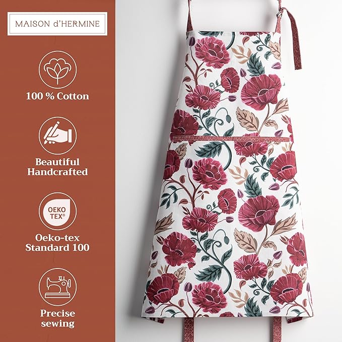 Maison d' Hermine 100% Cotton Apron for women with Pocket Kitchen Chef Apron for Men Cooking Mothers Day Gifts