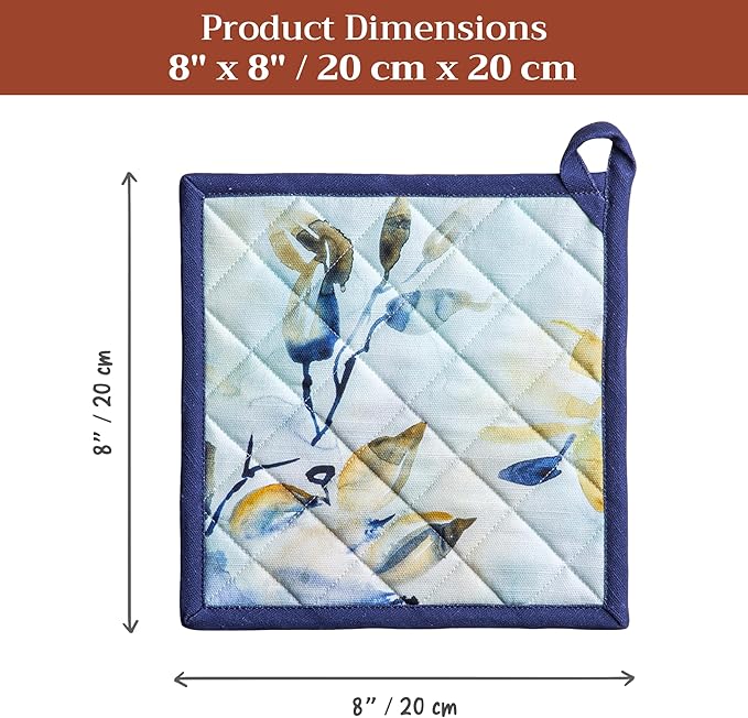 Maison d' Hermine Pot Holders 100% Cotton Heat Resistant Potholders 8" x 8" Hot Pads with Loop Cooking Baking Gifts for Mothers Day Handling Hot Pans Spring/Summer (Pack of 1, Lazy Summer Days)