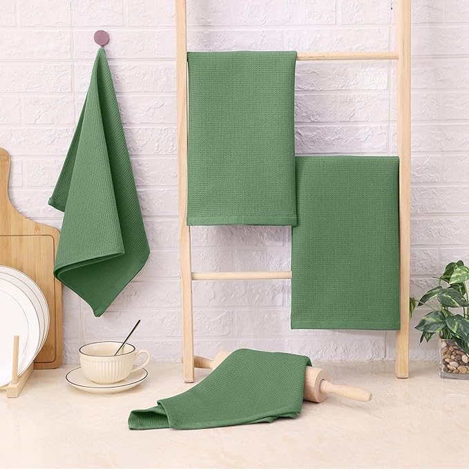 Homaxy 100% Cotton Waffle Weave Kitchen Towels - 4 Pack Soft and Absorbent Dish Towels - 16 x 26 Inches Quick Dry Hand Towels - Grass Green