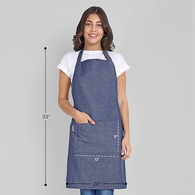 Chef Apron, Recycled Cotton Kitchen Apron with an Adjustable Neck with Long Ties, for cooking, baking