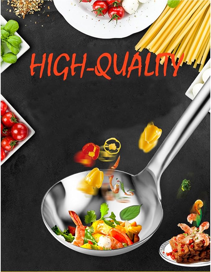 Tenta Kitchen Professional Large Stainless Steel Serving Ladle Spoon - Gravy Ladle Soup Spoon For School Canteen,Hotel Kitchen,Restaurant (3.86"x17")