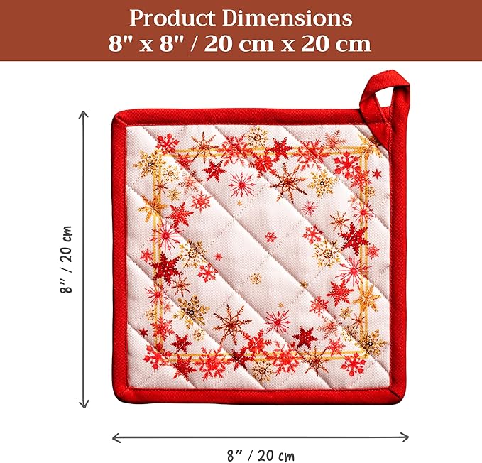 Maison d' Hermine Pot Holders 100% Cotton Heat Resistant Potholders 8" x 8" Hot Pads with Loop for Thanksgiving Christmas Decorations BBQ Cooking Baking Handling Hot Pans (Pack of 1, Crystal Star)