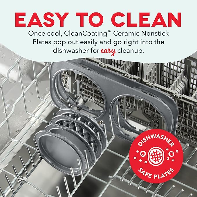 Dash MultiMaker® Double Mini Maker System - Dual Ceramic Nonstick Cooking Surfaces - Built-In Cord Wrap - Makes 4-Inch Waffles - Lavender, 4 Plates
