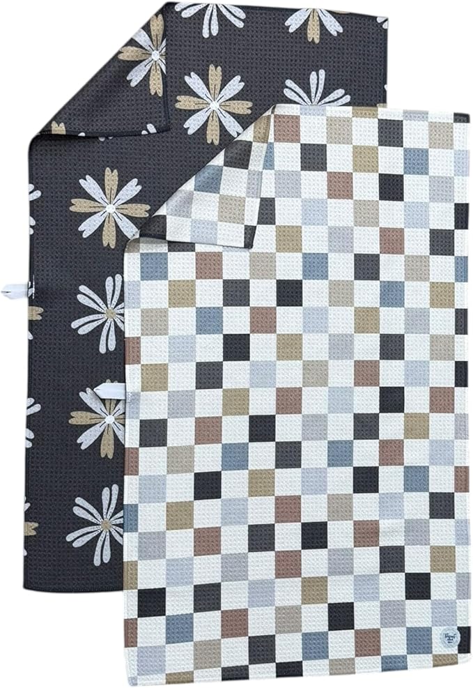 2 Pack || Double Sided|| Not Your Ordinary Kitchen Towels || Dish Towels || Quick Dry || Waffle Weave Microfiber || Designer Prints || Highly Absorbent || Hanging Hook (Multi-Checkered)