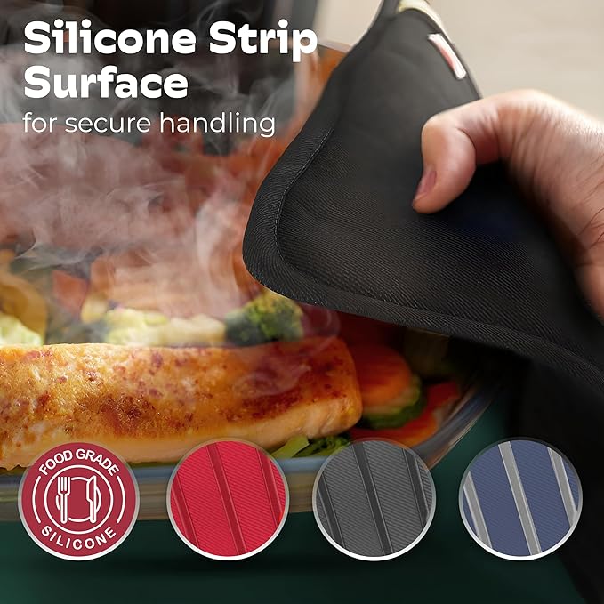Big Red House - Silicone Pot Holders - Set of 2 Black - 10 x 6.75 - Heat Resistant to 536 F / 280 C Kitchen Protectors Hot Pans Baking Professional Grade Cooking Mitts