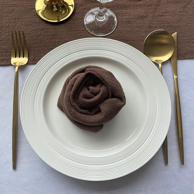 EHLDekol Gauze Cloth Napkins 6 Pack 16x16 Inches 100% Natural Soft Cotton Weddings Decorative Parties Family Everyday Use Bulk Linen Dinner Napkins (Brown, 6 Pack)