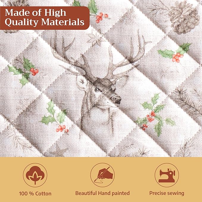 Maison d' Hermine Pot Holders 100% Cotton Heat Resistant Potholders 8" x 8" Hot Pads with Loop for Thanksgiving Christmas Decorations BBQ Cooking Baking Handling Hot Pans (Pack of 1, Christmas Dew)