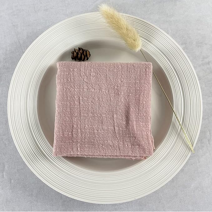 EHLDekol Gauze Cloth Napkins 6 Pack 16x16 Inches 100% Natural Soft Cotton Weddings Decorative Parties Family Everyday Use Bulk Linen Dinner Napkins (Dusty Pink, 6 Pack)
