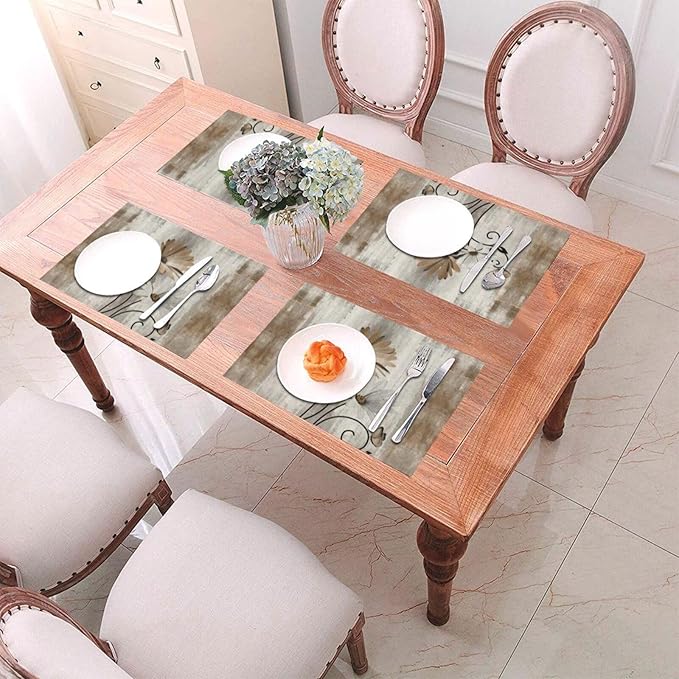 Floral Place mats Set of 4, 12x18 Inches Rustic Brown Daisy Flower Decorative Placemats Rectangle Floral Table Mats for Party Home Kitchen Dining Table Decoration