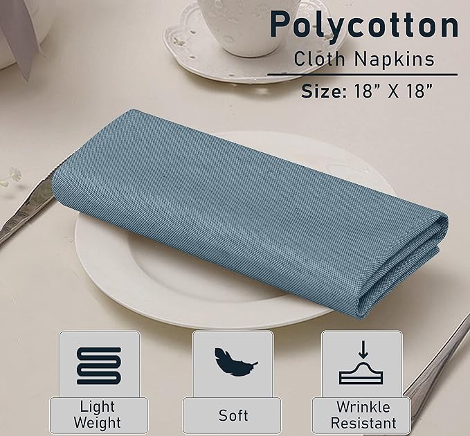 Ruvanti Cloth Napkins Set of 12, 18x18 Reusable Napkins Cloth Washable, Soft & Durable Table Napkin, Poly Cotton Fabric Dinner Napkins for Parties, Christmas, Thanksgiving, Weddings - Teal