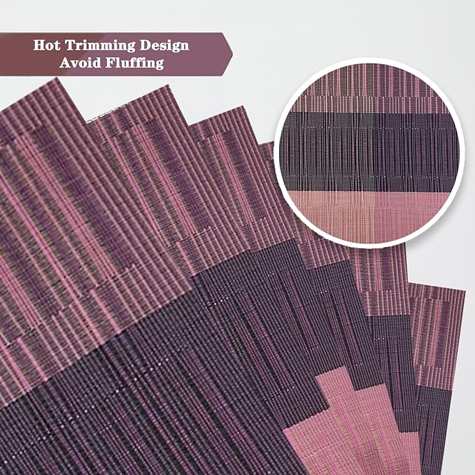 Brown Red Placemats Set of 2 - Heat Resistant Non-Slip Place mats for Dining Table, Washable Durable PVC Vinyl Woven Table Mats (Brown Red, 2)