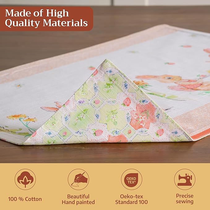 Maison d' Hermine Placemats Set of 4 100% Cotton Washable Cloth Place Mats Reusable Table Mats for Kitchen Dining Party Wedding Gifts for Mothers Day Spring/Summer (Bunny Party, 13" x 19")