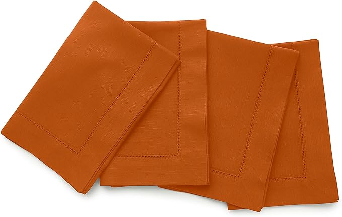 Solino Home Cinnamon Cotton Linen Napkins Set of 4 - Hemstitch Dinner Napkins 20 x 20 Inch for Mothers Day - Handcrafted and Machine Washable