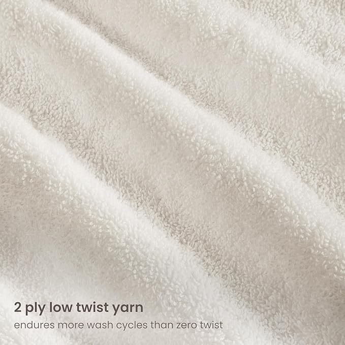 BIOWEAVES 100% Organic Cotton 700 GSM Plush 6-Piece Towel Set GOTS Certified, 2 Bath Towels, 2 Hand Towels & 2 Washcloths - Ivory