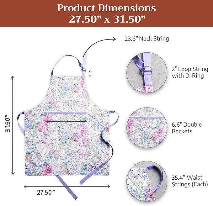 Maison d' Hermine 100% Cotton Apron for women with Pocket Kitchen Chef Apron for Men Cooking Mothers Day Gifts