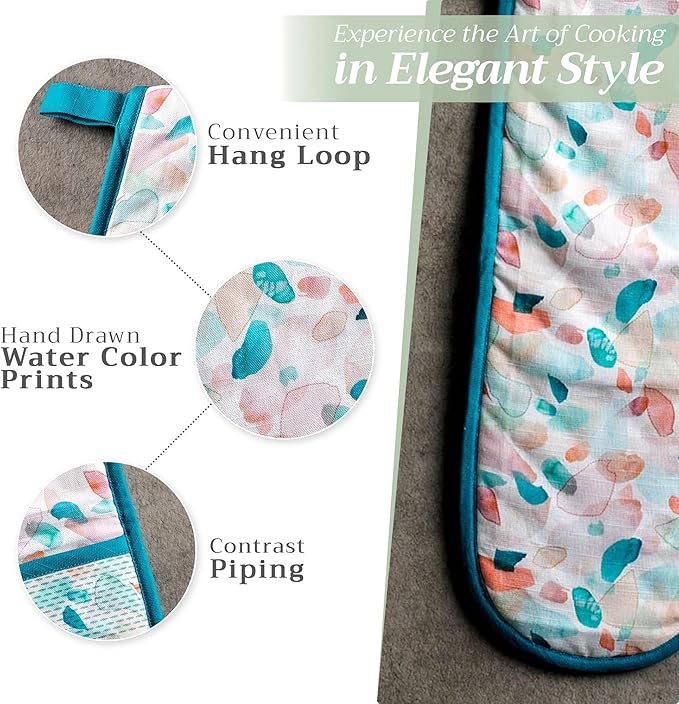 Maison d' Hermine Double Oven Mitts 100% Cotton 7"x35" Double Oven Mitt Heat Resistant BBQ Cooking Gloves with Loop Baking Grilling Gifts for Mothers Day Spring Summer (Summer Picnic)