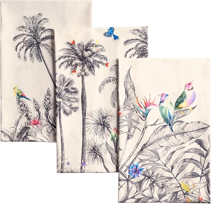 Maison d' Hermine Kitchen Towels Set of 3 100% Cotton 20" x 27.5" Reusable Cloth Tea Dish Towels Absorbent with Hanging Loop for Kitchen Dining Thanksgiving Christmas Decorations (Amazonia)