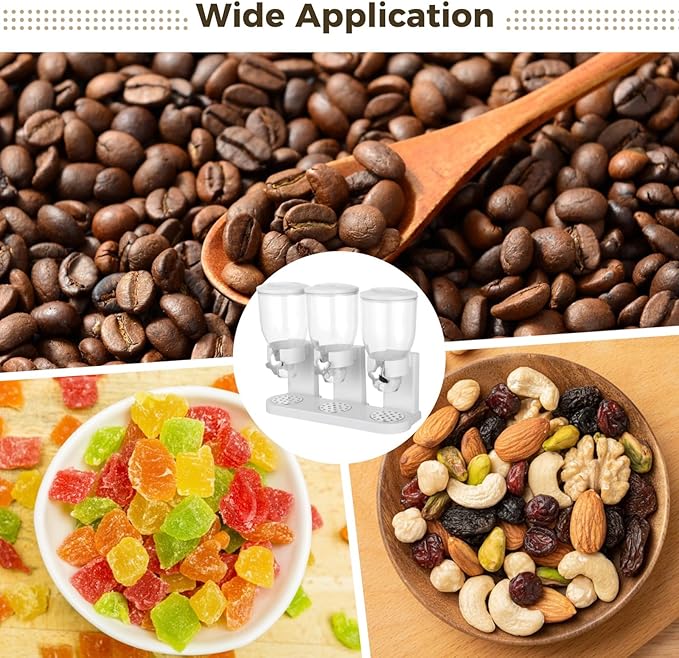 Triple Cereal Dispenser Countertop, 2L Each Capacity Dry Food Storage Container, Easy Refill Plastic Cereal Dispenser for Grains, Nuts, Coffee Beans, Candies