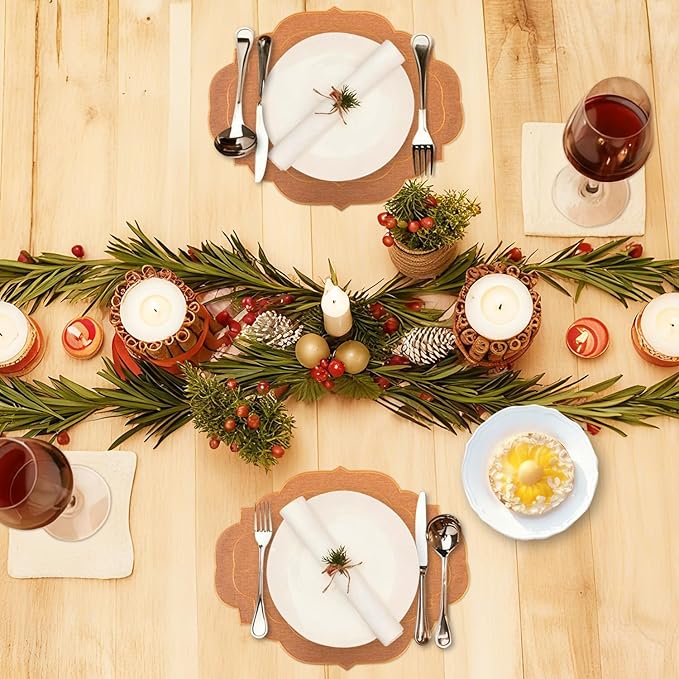 Cotton Linen Oval Placemats Set of 4, HADEEONG Table Mats Cloth Placemats, Washable Wrinkle Resistance, Scalloped & Embroidered Fabric Placemats, 17.71 x 13.77inch (Orange, 4)