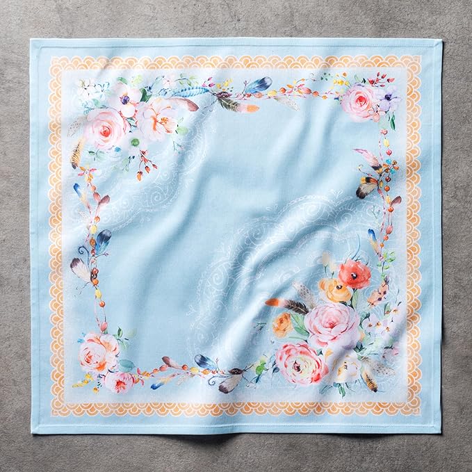 Maison d' Hermine Cloth Napkins Set of 4 100% Cotton Everyday Reusable Square Napkins Cloth Washable Dinner Party Wedding Restaurant Gifts for Mothers Day Spring/Summer (Ibiza - Blue, 20" x 20")