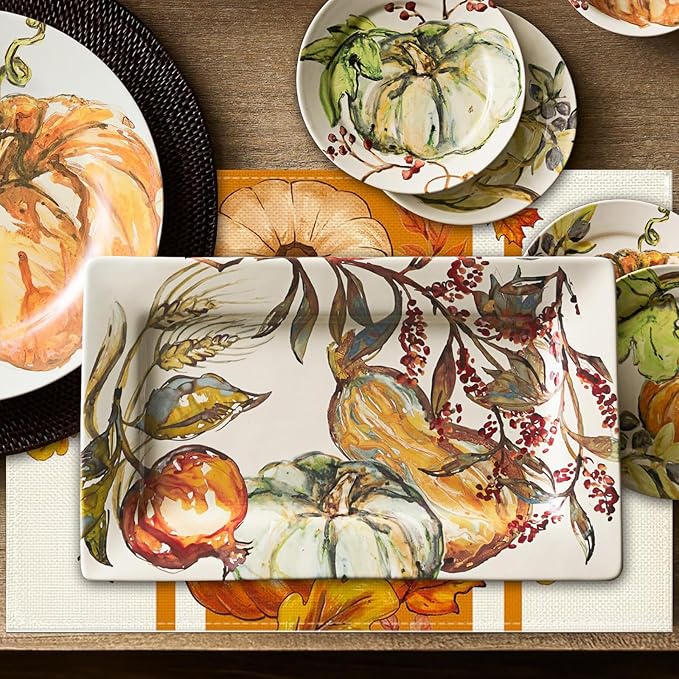Niviy Pumpkins Thanksgiving Fall Maple Leaves Placemats Set of 4, 12x18 Inch Autumn Thanksgiving Indoor & Outdoor Table Mats for Holiday Party Kitchen Dining Room Decoration