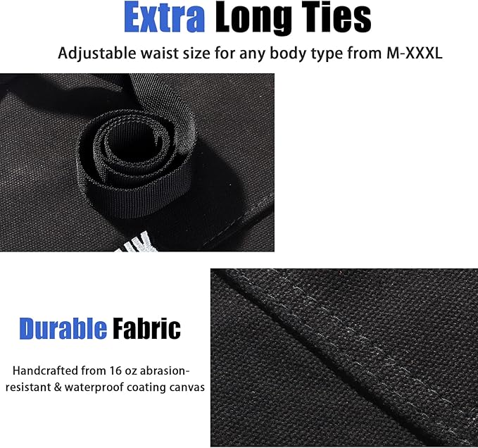 QeeLink Professional Grade Chef Apron for Kitchen, BBQ and Grill with 10 Tool Pockets - Water Resistant Canvas Apron with Quick Release Buckle, Adjustable M to XXXL for Men & Women, Black
