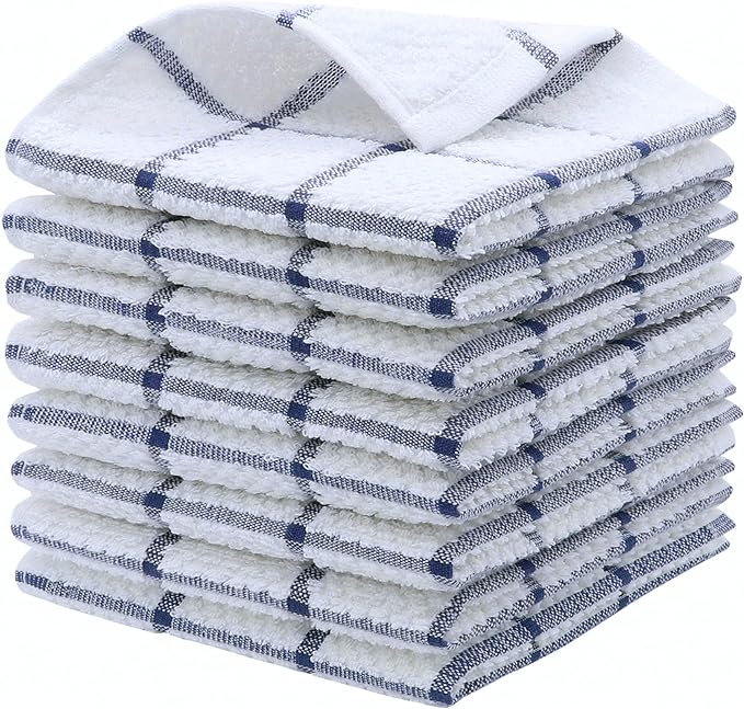 Cotton Dish Towels for Kitchen, Terry Dish Cloths for Washing Dishes, 12 x 12 Inches, Light and Soft, Quick Drying Dish Rags for Cleaning, 8pc/Set (Blue)