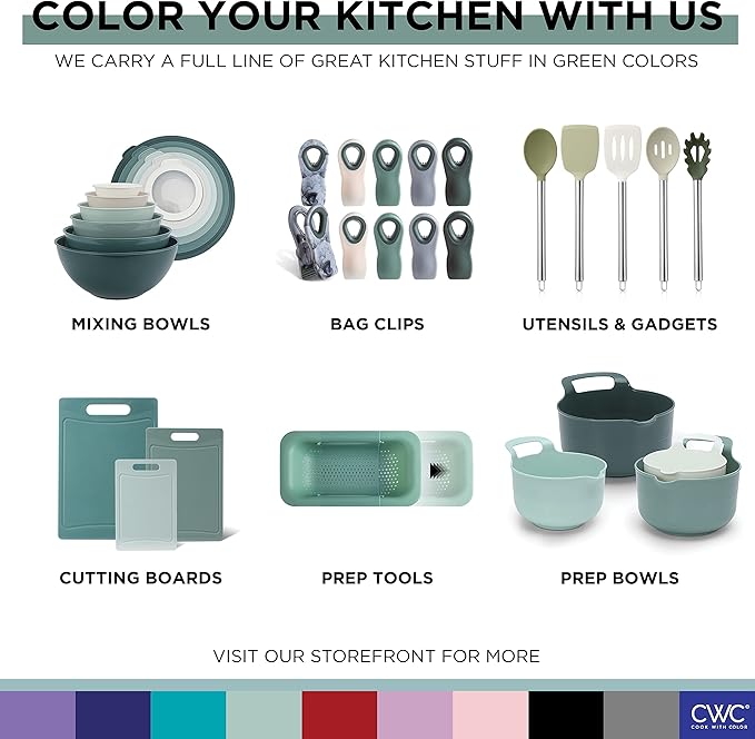 COOK WITH COLOR Mixing Bowls with Lids - 12 Piece Plastic Nesting Bowls Set includes 6 Prep Bowls and 6 Lids, Microwave Safe Mixing Bowl Set, Sage Tritan Lid