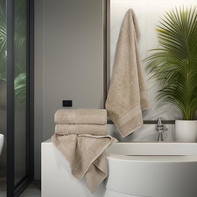 Commercial Bulk Pack of 12 Bath Towels – 100% Cotton Terry 24" x 48" – Ideal for Hotels, Salons, Gyms, Spas & Institutional Use – Beige